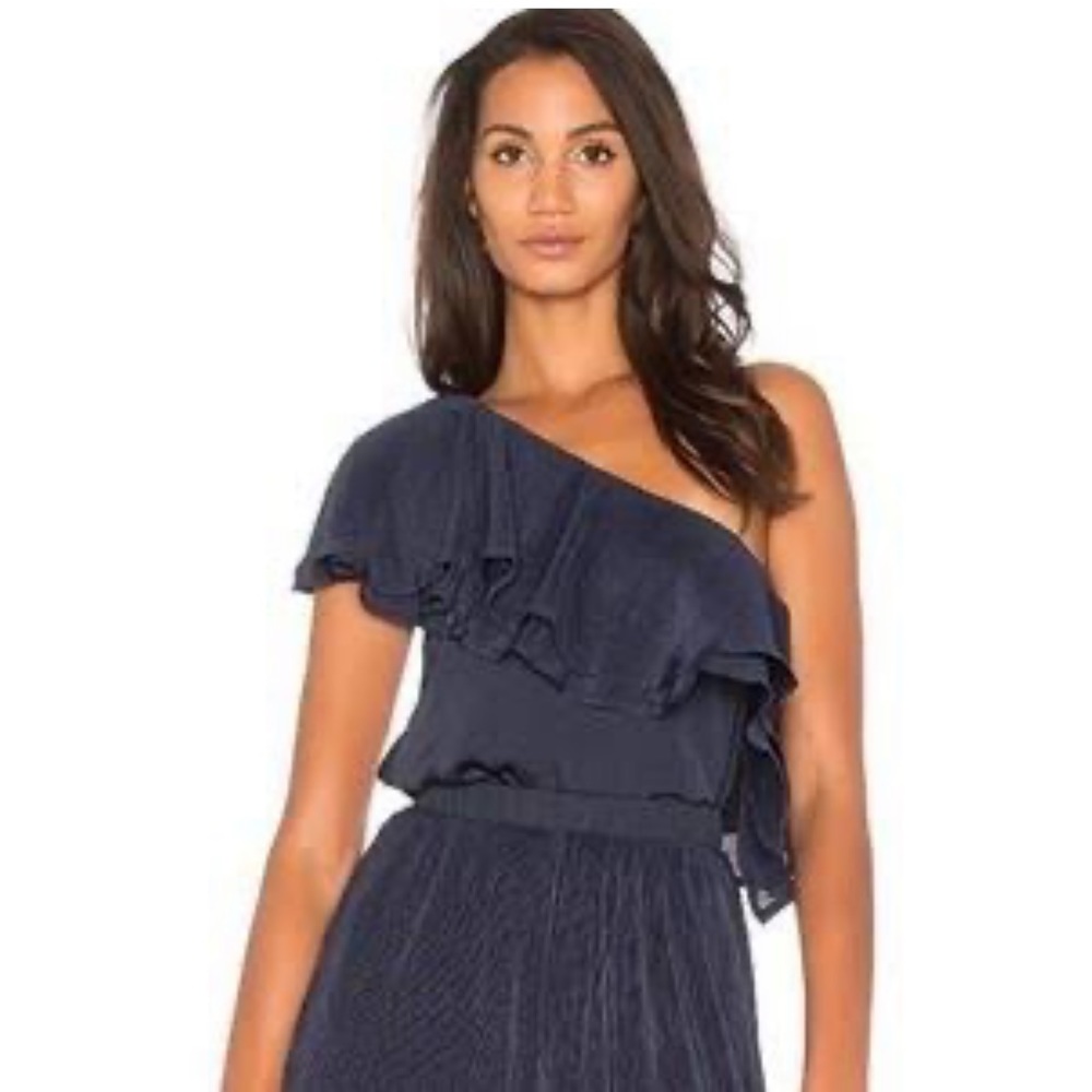 Capulet Navy One Shoulder Ruffle Top ‘Vanessa’ Size Medium EUC Revolve